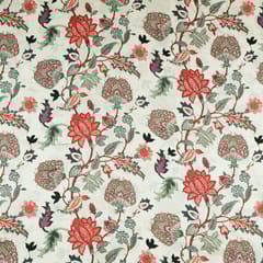 Cream Korian Satin Silk Digital Printed Fabric