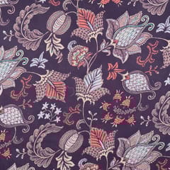 Wine Korian Satin Silk Digital Printed Fabric