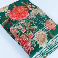 Green Colour Georgette Digital Print With Sequins & Faux Mirror Embroidered Fabric