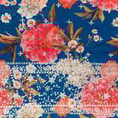 Teal Blue Colour Georgette Digital Print With Sequins & Faux Mirror Embroidered Fabric