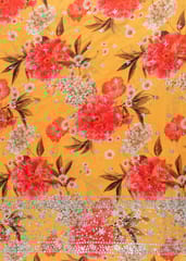 Mustard Colour Georgette Digital Print With Sequins & Faux Mirror Embroidered Fabric
