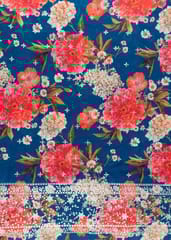 Teal Blue Colour Georgette Digital Print With Sequins & Faux Mirror Embroidered Fabric