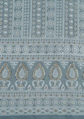 Grey Colour Georgette Thread Embroidered Fabric