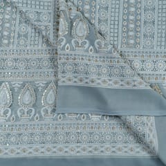 Grey Colour Georgette Thread Embroidered Fabric