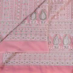 Peach Colour Georgette Thread Embroidered Fabric
