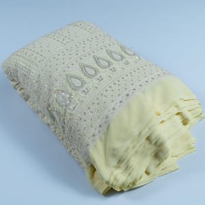 Lemon Colour Georgette Thread Embroidered Fabric