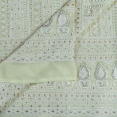 Lemon Colour Georgette Thread Embroidered Fabric