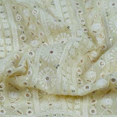 Lemon Colour Georgette Thread Embroidered Fabric
