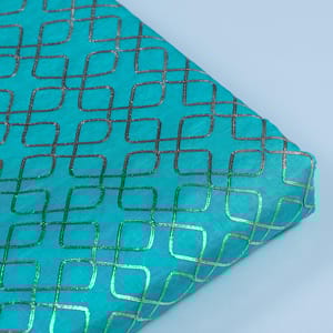 Firozi Colour Chanderi Gota Embroidered Fabric