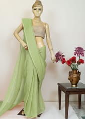 Green Colour Crush Art Tissue Silk fabric