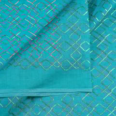 Firozi Colour Chanderi Gota Embroidered Fabric
