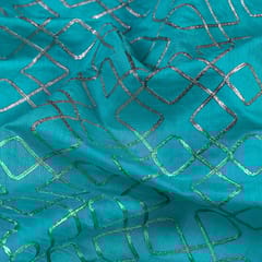 Firozi Colour Chanderi Gota Embroidered Fabric