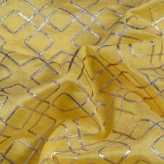 Lemon Colour Chanderi Gota Embroidered Fabric