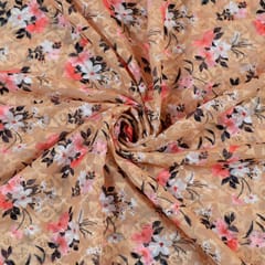 Peach Floral Georgette Embroidered Fabric Print