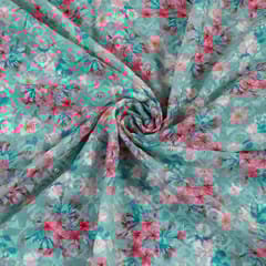 Sea Green Georgette Embroidered Fabric Print