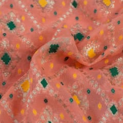 Peach Colour Georgette Jacquard fabric