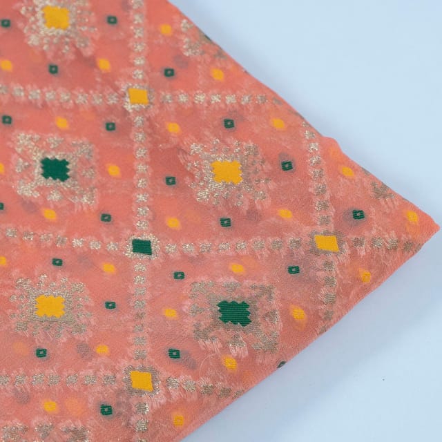 Peach Colour Georgette Jacquard fabric