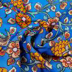 Blue Colour Floral Pure Muslin Printed Fabric