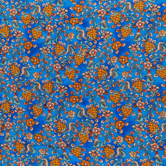 Blue Colour Floral Pure Muslin Printed Fabric