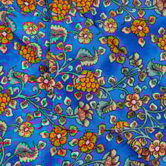 Blue Colour Floral Pure Muslin Printed Fabric