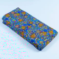 Blue Colour Floral Pure Muslin Printed Fabric