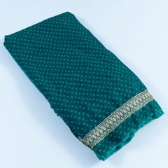 Green Colour Organza Bandhej Embroidered Fabric