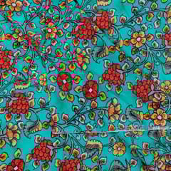 Green Colour Floral Pure Muslin Printed Fabric