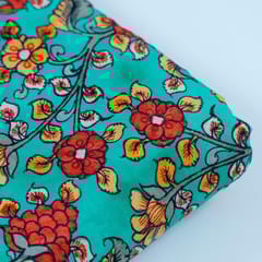 Green Colour Floral Pure Muslin Printed Fabric