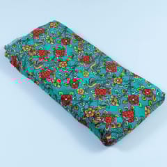 Green Colour Floral Pure Muslin Printed Fabric