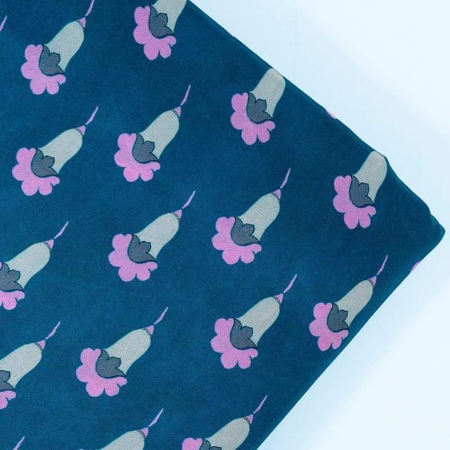 Blue Digital Crepe Printed Fabric