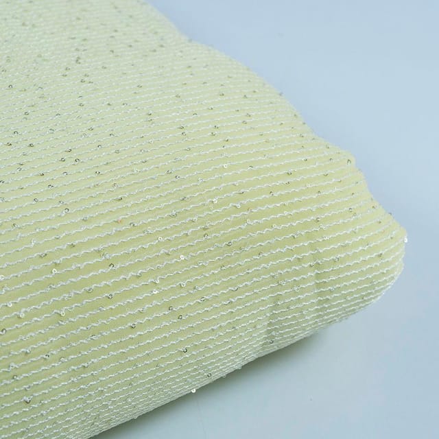 Lemon Colour Georgette Thread With Sequins Embroidered Fabric