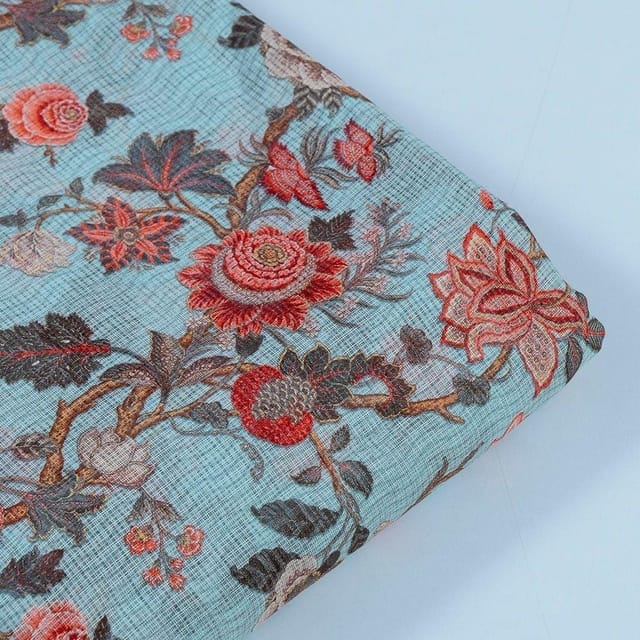 Sea Green Colour Kota Digital Printed Fabric