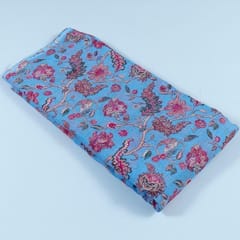 Sky Blue Colour Kota Digital Printed Fabric