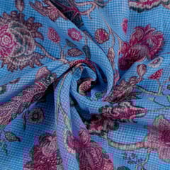 Sky Blue Colour Kota Digital Printed Fabric