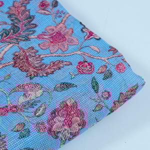 Sky Blue Colour Kota Digital Printed Fabric
