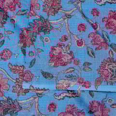 Sky Blue Colour Kota Digital Printed Fabric