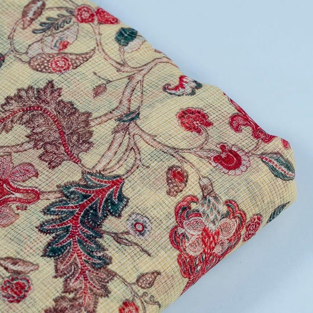 Lemon Colour Kota Digital Printed Fabric