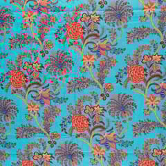 Firozi Colour Linen Cotton Digital Printed Fabric