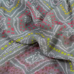 Grey Colour Pure Georgette Bandhani Digital Printed Fabric