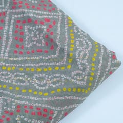 Grey Colour Pure Georgette Bandhani Digital Printed Fabric