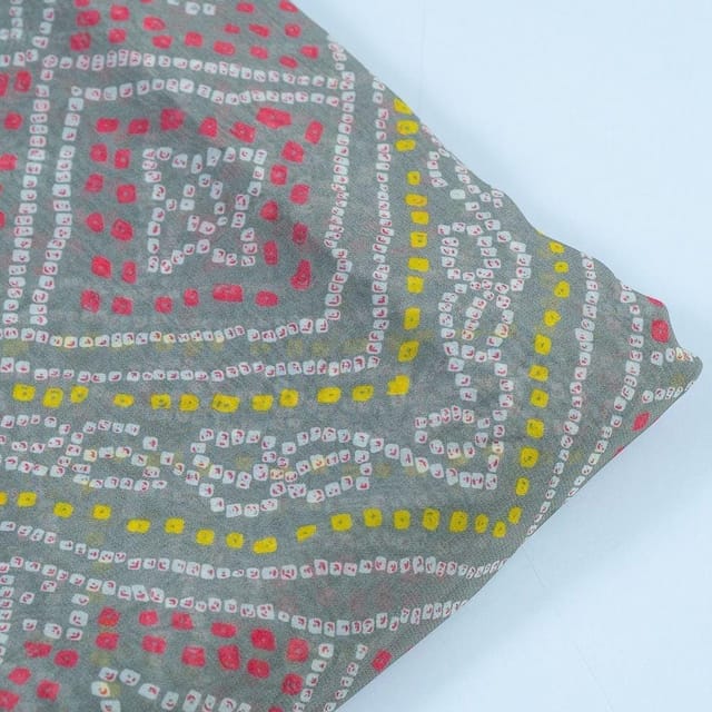 Grey Colour Pure Georgette Bandhani Digital Printed Fabric