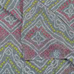Grey Colour Pure Georgette Bandhani Digital Printed Fabric