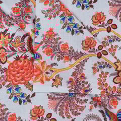 Light Grey Colour Linen Cotton Digital Printed Fabric