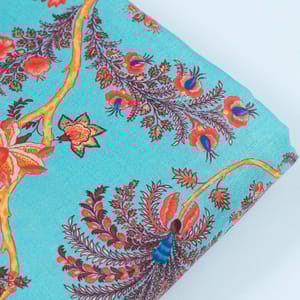 Firozi Colour Linen Cotton Digital Printed Fabric