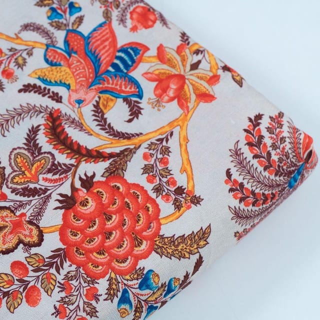 Light Grey Colour Linen Cotton Digital Printed Fabric