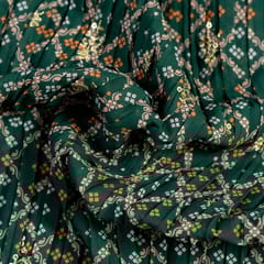 Green Colour Embroiderd Georgette Pleated Print with Majenta Border fabric