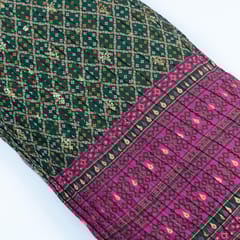 Green Colour Embroiderd Georgette Pleated Print with Majenta Border fabric