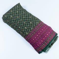 Green Colour Embroiderd Georgette Pleated Print with Majenta Border fabric