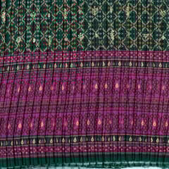 Green Colour Embroiderd Georgette Pleated Print with Majenta Border fabric