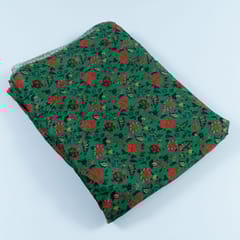Green Colour Chinon Chiffon Kalamkari Digital Printed Fabric